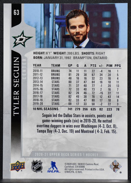 2020-21 Upper Deck Series 1 Photo Variations Tyler Seguin 63 Dallas Stars 5265