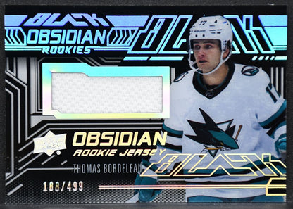 22-23 SPx UD Black Obsidian RC Jersey Bordeleau San Jose Sharks RC /499 Jersey 6881