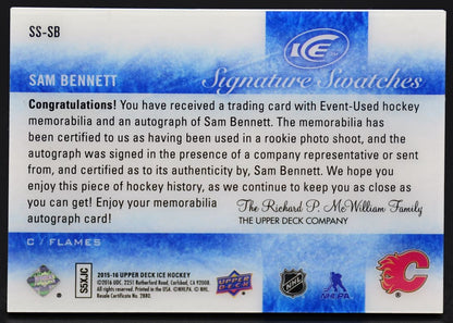 2015-16 UD Ice Signature Swatches Sam Bennett SS-SB Auto Jersey