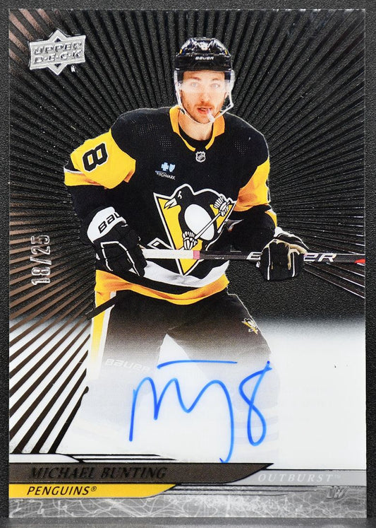 24-25 UD Clear Cut Outburst Michael Bunting AF-BU Pittsburgh Penguins Auto 18/25 9164