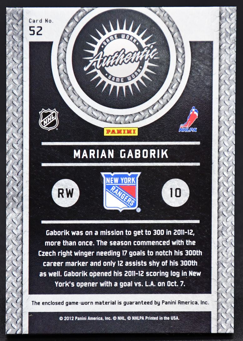 Écusson Panini Titanium Game-Worn Gear 2011-12 Marian Gaborik 10 14/25