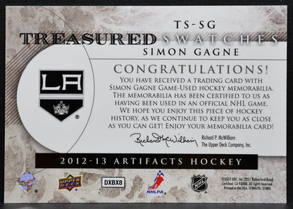 2012-13 Upper Deck Artifacts Treasured Swatches Simon Gagne Kings Jersey 4881