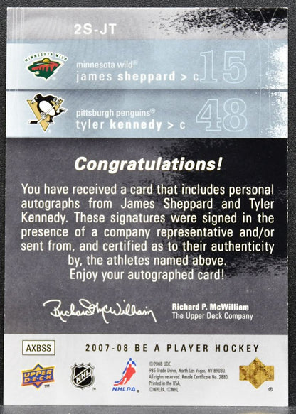 2007-08 UD Be A Player Signatures Double James Sheppard/Tyler Kennedy Auto 9059