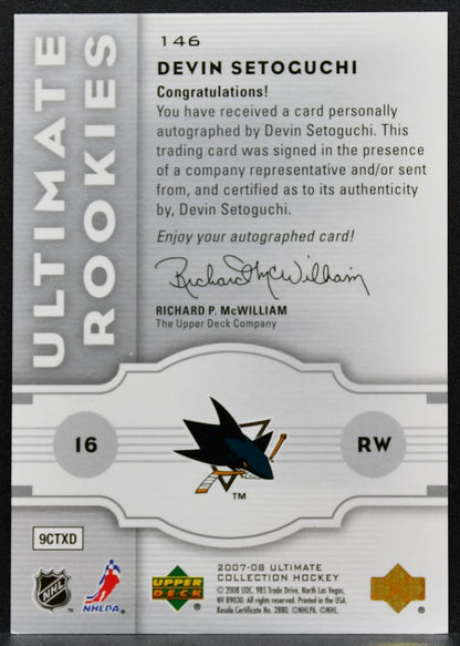 2007-08 Upper Deck Ultimate Collection Rookies Setoguchi 146 Sharks RC Auto 1352