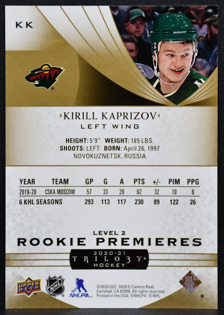 20-21 UD Trilogy RC Premieres Level 3 Kirill Kaprizov KK Wild RC 152/499 5586