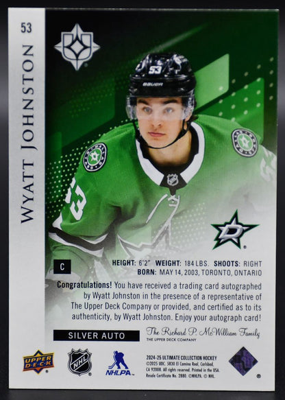 2024-25 UD Ultimate Collection Wyatt Johnston 53 Dallas Stars Auto