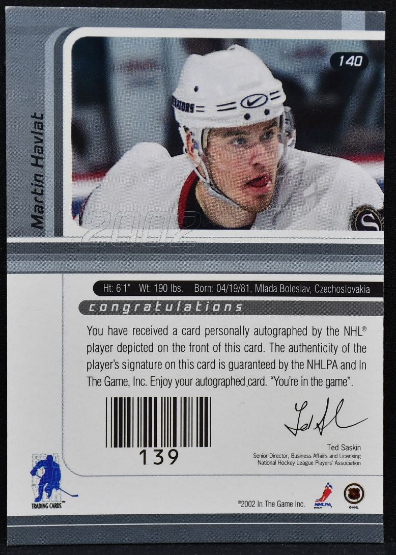 2001-02 Be a Player Seriesgraph Buybacks Gold Havlat 140 Senators Auto 5774