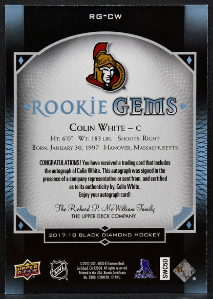 2017-18 Upper Deck Black Diamond Rookie Gems Auto Colin White RG-CW RC Auto 5379