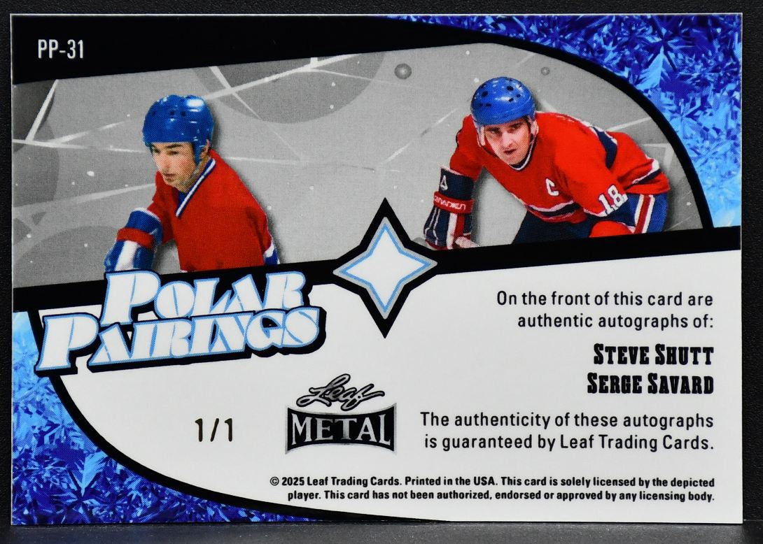 2025-26 Leaf Metal Polar Pairings Steve Shutt/Serge Savard PP-31 Auto 1/1