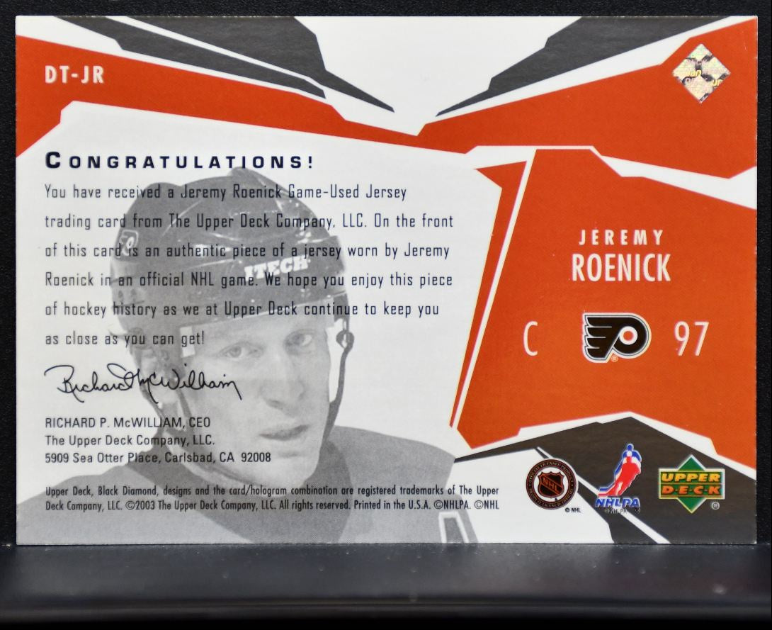2003-04 Upper Deck Black Diamond Threads Jeremy Roenick DT-JR Flyers Jersey 6309
