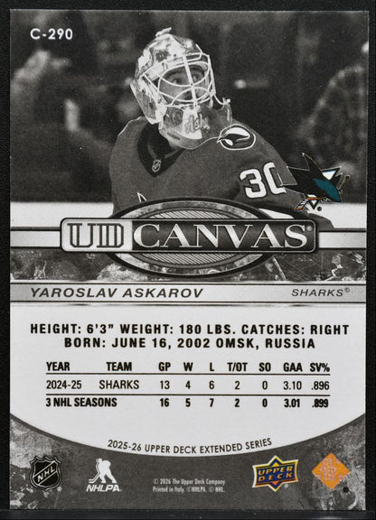 2025-26 Upper Deck Extended Series UD Canvas Black Yaroslav Askarov Sharks 1938
