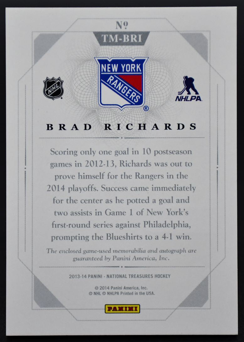 2013-14 Panini National Treasures Triple Autograph Richards Rangers Jersey