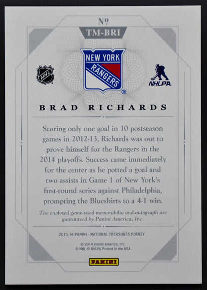 2013-14 Panini National Treasures Triple Autograph Richards Rangers Jersey