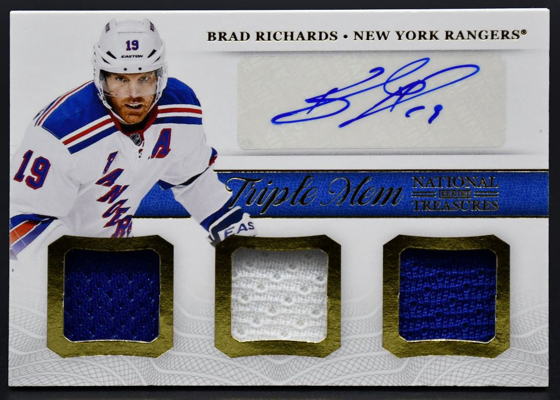 2013-14 Panini National Treasures Triple Autograph Richards Rangers Jersey