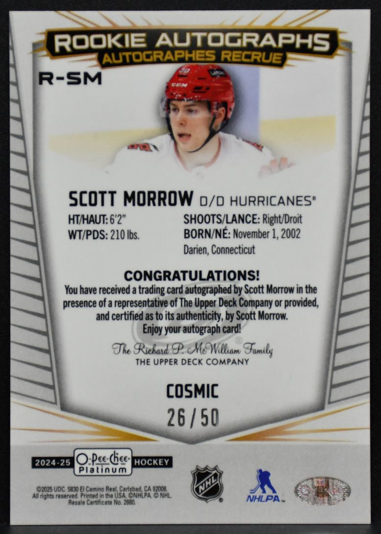 2024-25 OPC Platinum RC Cosmic Scott Morrow R-SM Hurricanes RC Auto 26/50 7082
