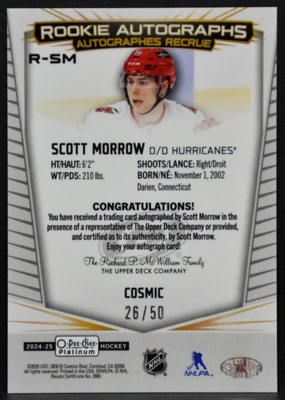 2024-25 OPC Platinum RC Cosmic Scott Morrow R-SM Hurricanes RC Auto 26/50 7082