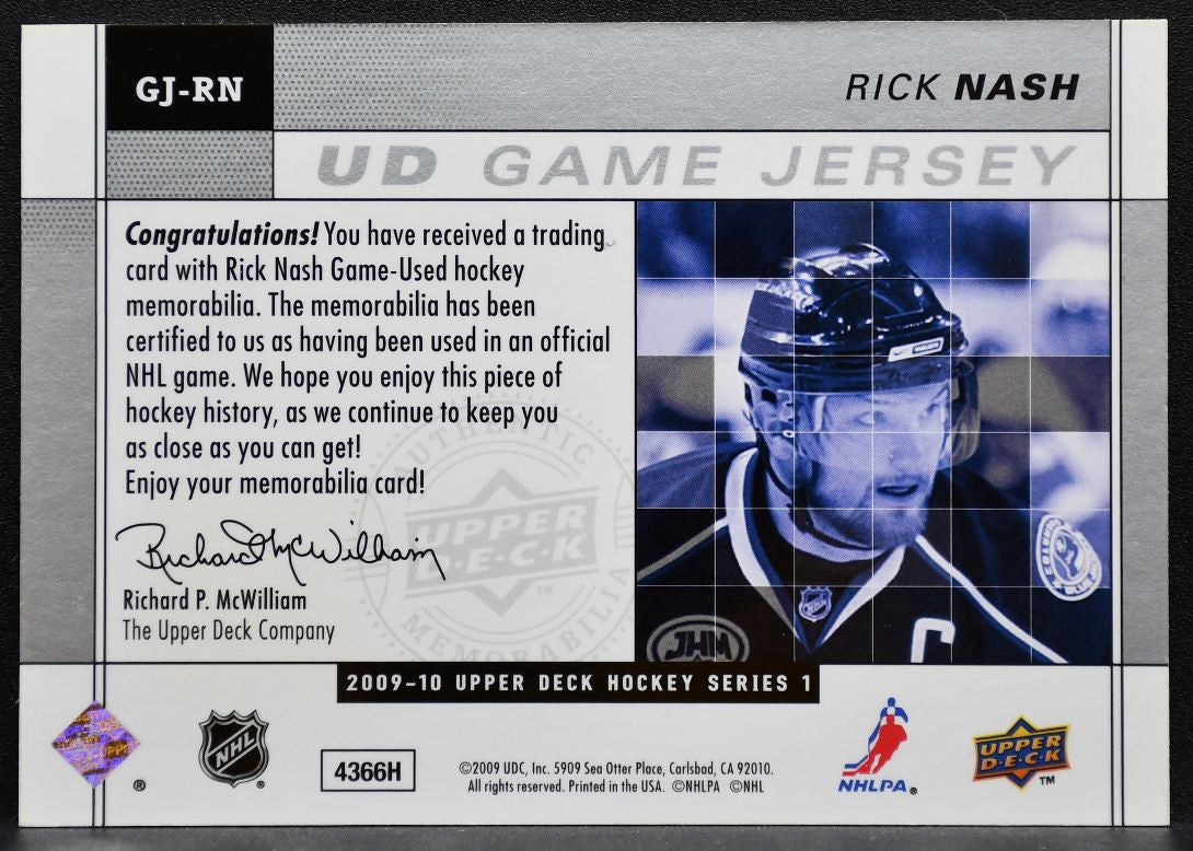 2009-10 Upper Deck Series 1 UD Game Jerseys Rick Nash GJ-RN Jackets Jersey 8476