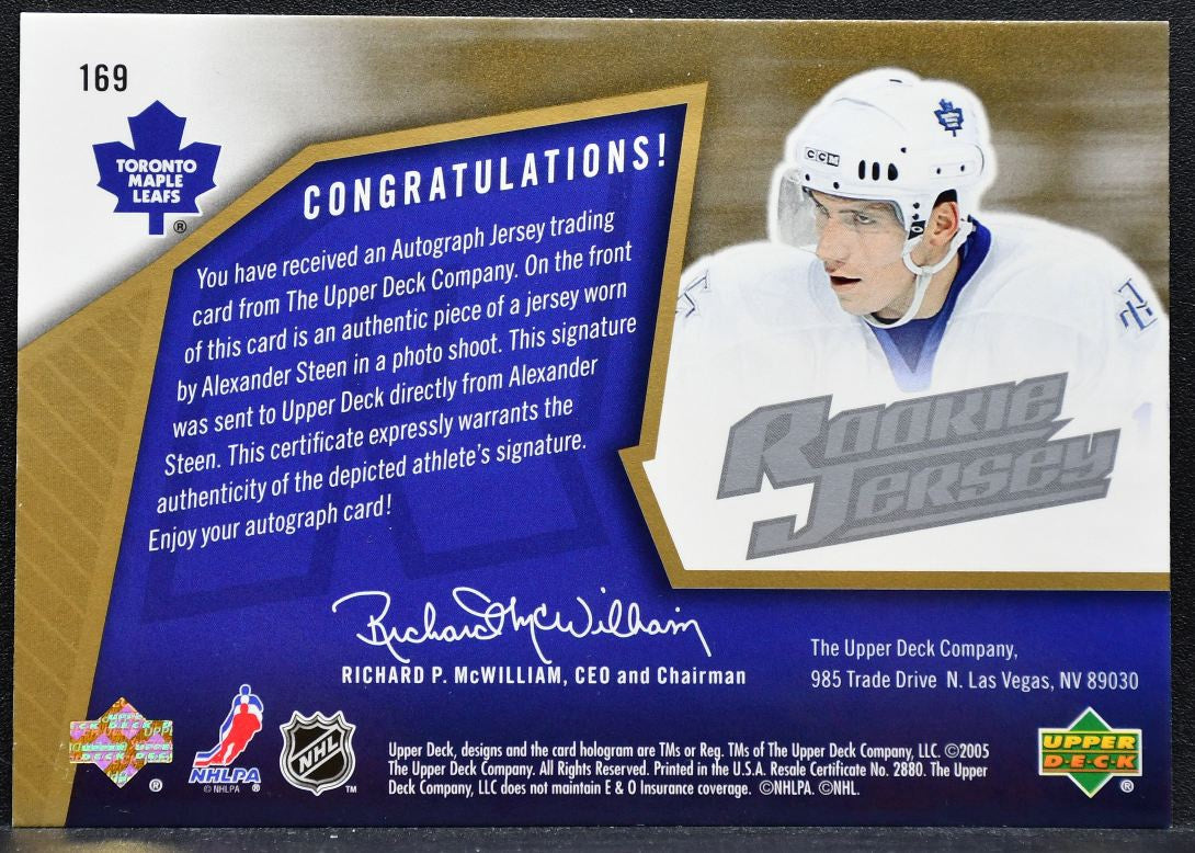 2005-06 SPx Jersey Auto Alexander Steen Maple Leafs RC Auto Jersey 9136