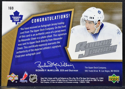 2005-06 SPx Jersey Auto Alexander Steen Maple Leafs RC Auto Jersey 9136