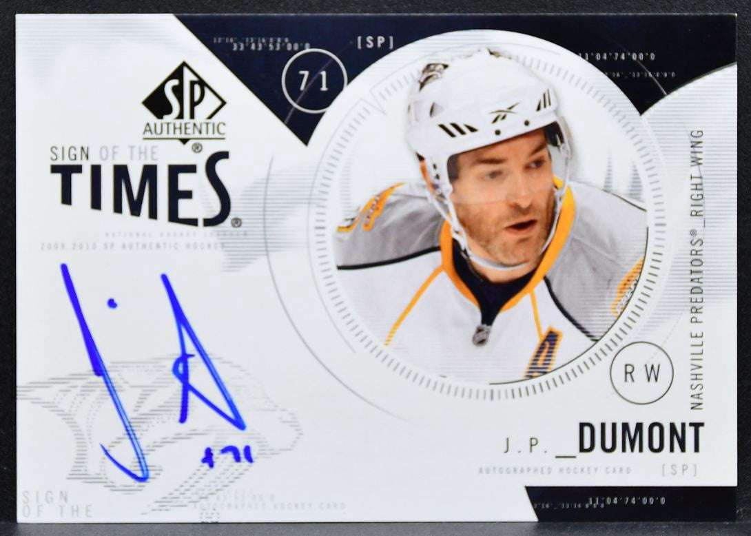 2009-10 SP Authentic Sign of the Times J.P. Dumont ST-JD Predators Auto 2526