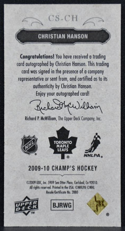 2009-10 Upper Deck Champ's Signatures Christian Hanson CS-CH Auto 3436