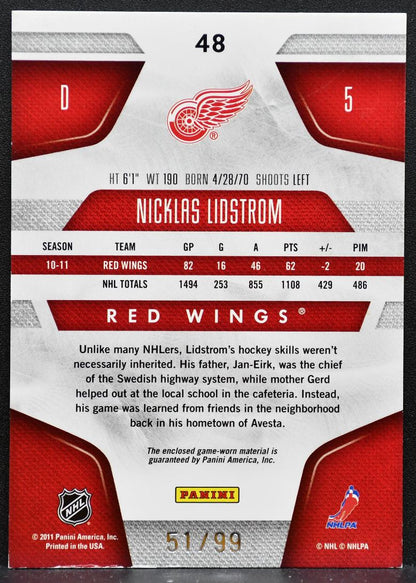 2011-12 Panini Certified Mirror Blue Nicklas Lidstrom 51/99 Jersey 6243