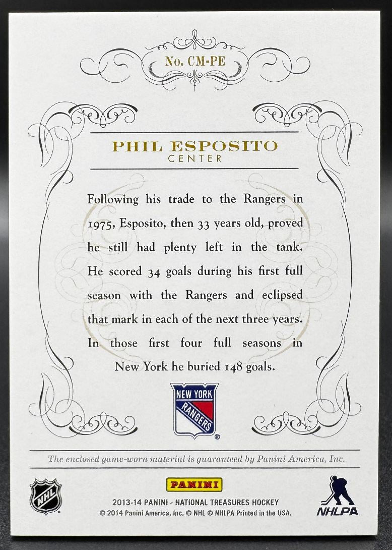 Carte Panini National Treasures Century Materials 2013-14 Phil Esposito /25 Patch