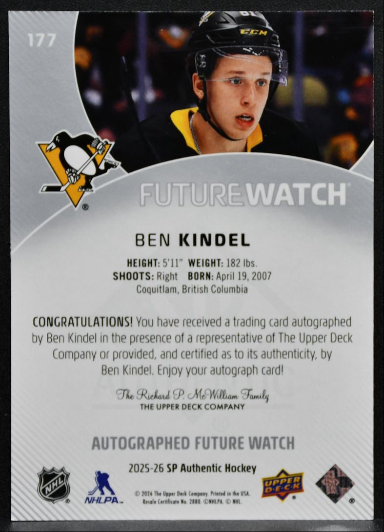 2025-26 SP Authentic Future Watch Auto Horizontal Kindel RC Auto 540/599 9713