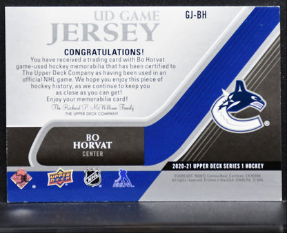 2020-21 Upper Deck Series 1 UD Game Jersey Bo Horvat GJ-BH Canucks Jersey 5067