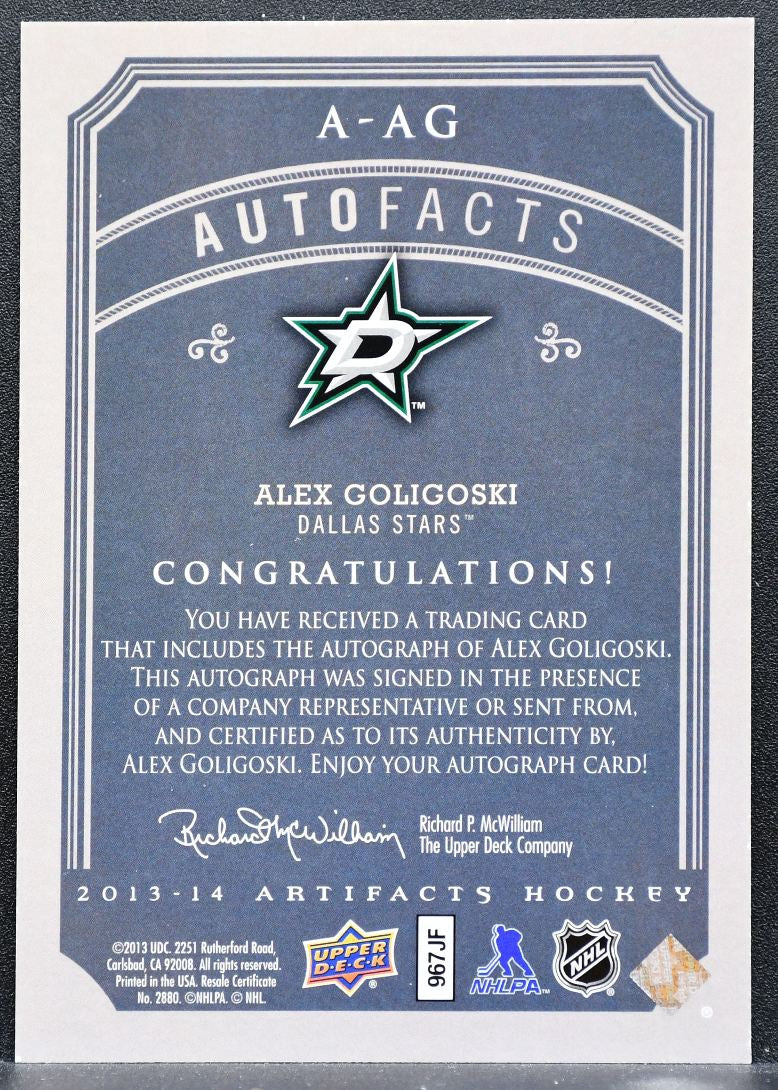 2013-14 Upper Deck Artifacts Autofacts Alex Goligoski A-AG Stars Auto 0149