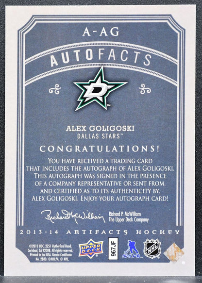 2013-14 Upper Deck Artifacts Autofacts Alex Goligoski A-AG Stars Auto 0149