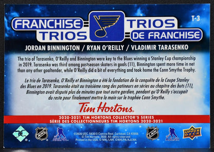 20-21 UD Tim Hortons Franchise Trios Binnington/O'Reilly/Tarasenko T-3 Blues 4909