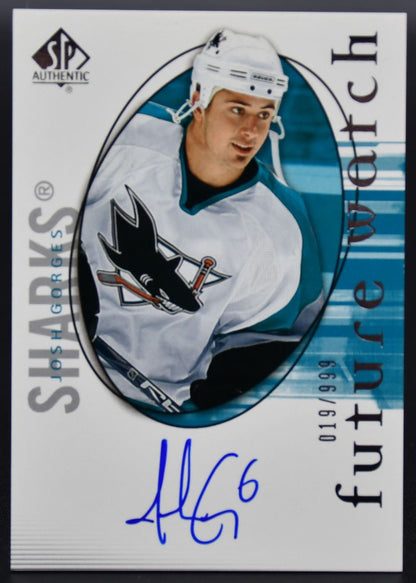 2005-06 SP Authentic Future Watch Josh Gorges 183 San Jose Sharks RC Auto /999