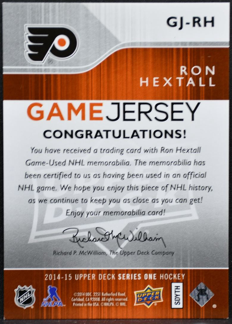 2014-15 UD Series 1 Game Jerseys Ron Hextall GJ-RH Flyers Jersey 9684
