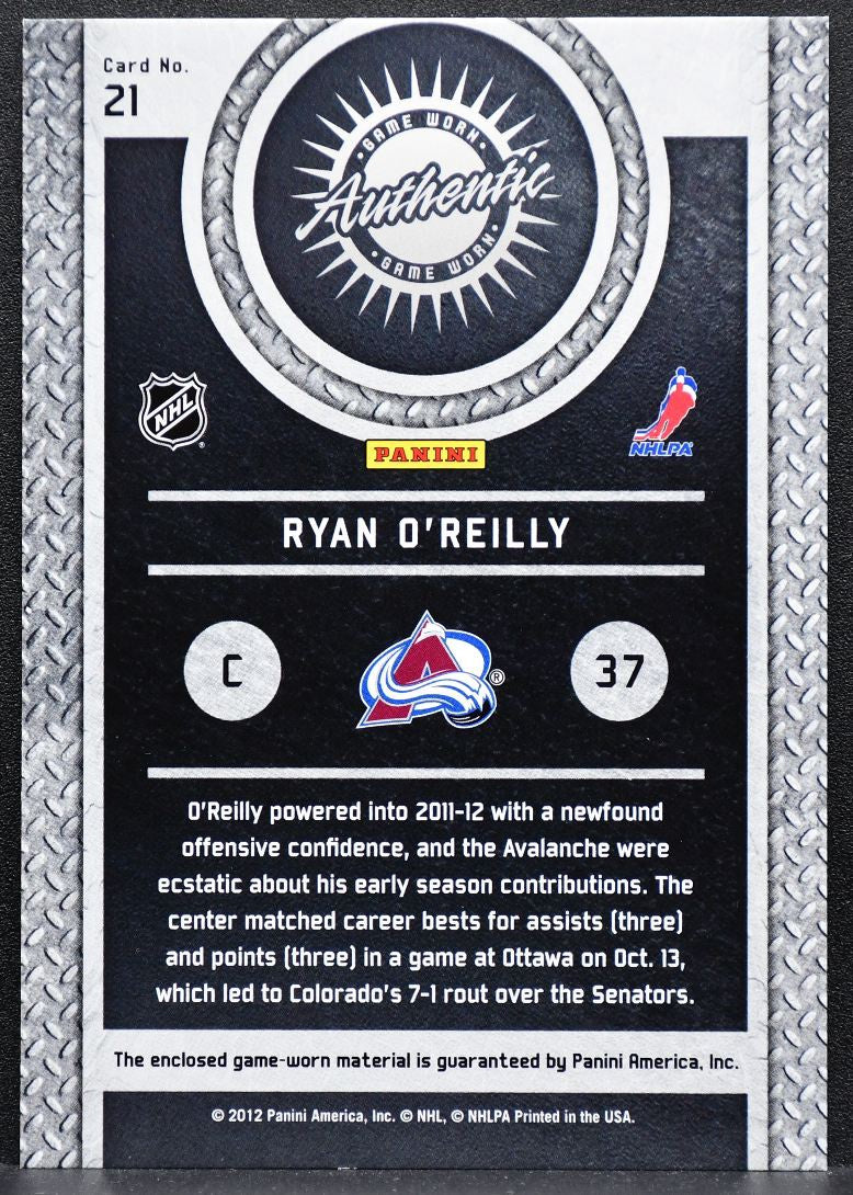 2011-12 Panini Titanium Game Worn Gear Ryan O'Reilly 21 Avalanche Jersey 8467
