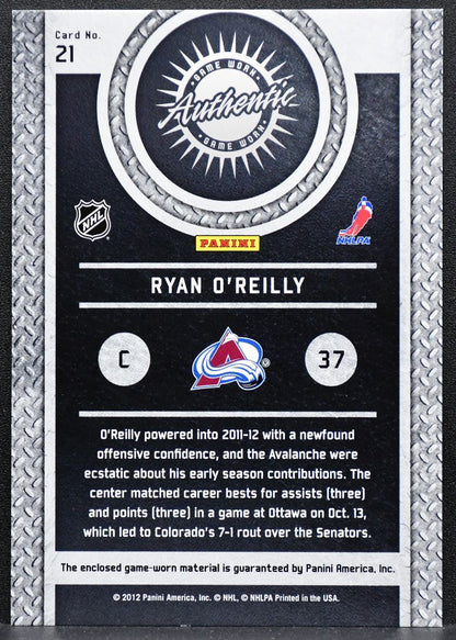 2011-12 Panini Titanium Game Worn Gear Ryan O'Reilly 21 Avalanche Jersey 8467