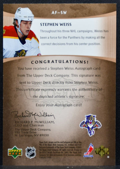 2005-06 Upper Deck Artifacts Auto-Facts Stephen Weiss Panthers Auto 37/75 3210