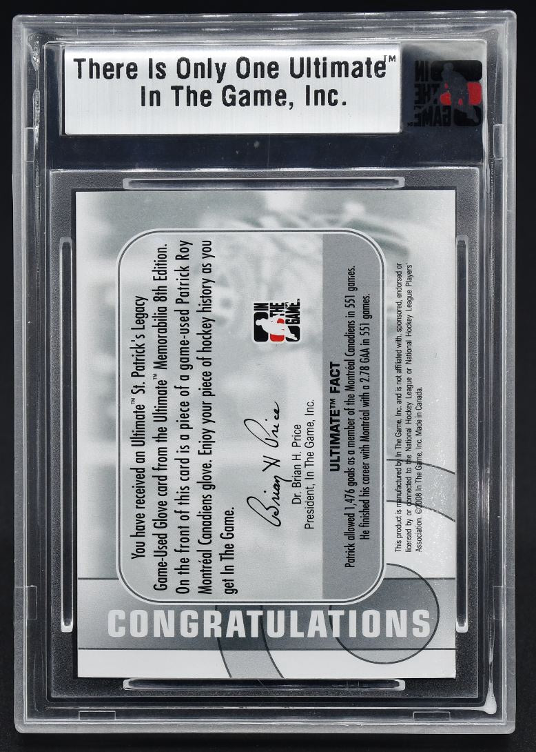 2007-08 ITG 8th Ultimate Game-Used Glove Patrick Roy 06/24 Glove