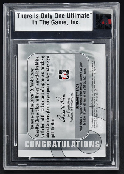 2007-08 ITG 8th Ultimate Game-Used Glove Patrick Roy 06/24 Glove