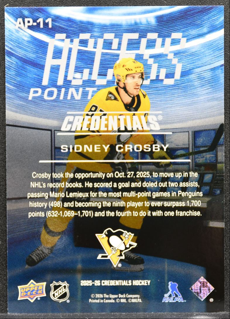2025-26 Upper Deck Credentials Access Point Sidney Crosby AP-11 Penguins 9874