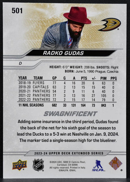 2023-24 Upper Deck Extended Series Swagnificent Radko Gudas 501 Ducks 2942