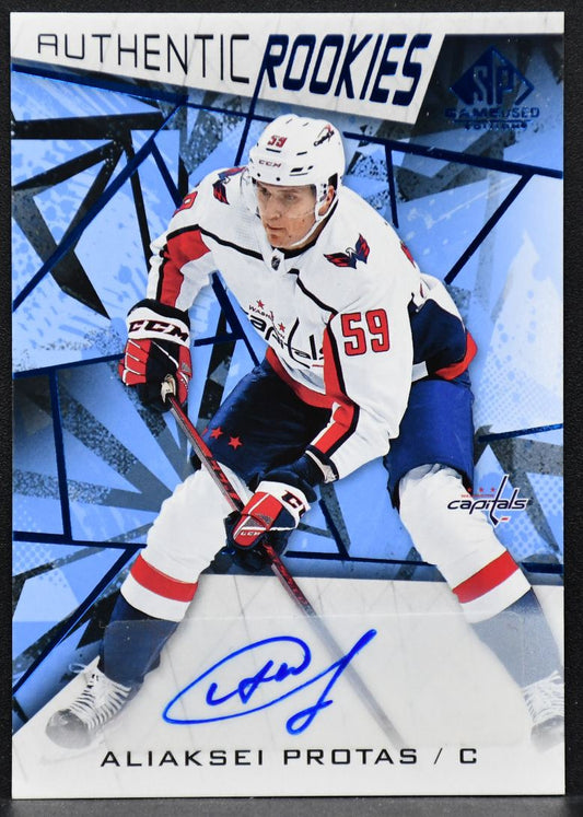 2021-22 SP Game Used Blue Auto Aliaksei Protas 128 Washington Capitals RC Auto