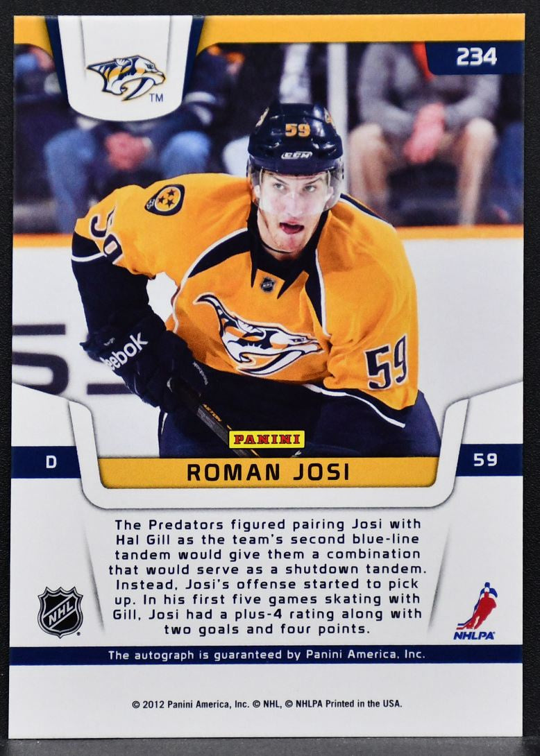 2011-12 Panini Certified Freshman Signatures Roman Josi 234 RC Auto