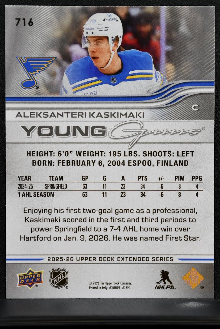 2025-26 UD Extended Series Young Guns Deluxe Kaskimaki Blues RC 234/250 3789
