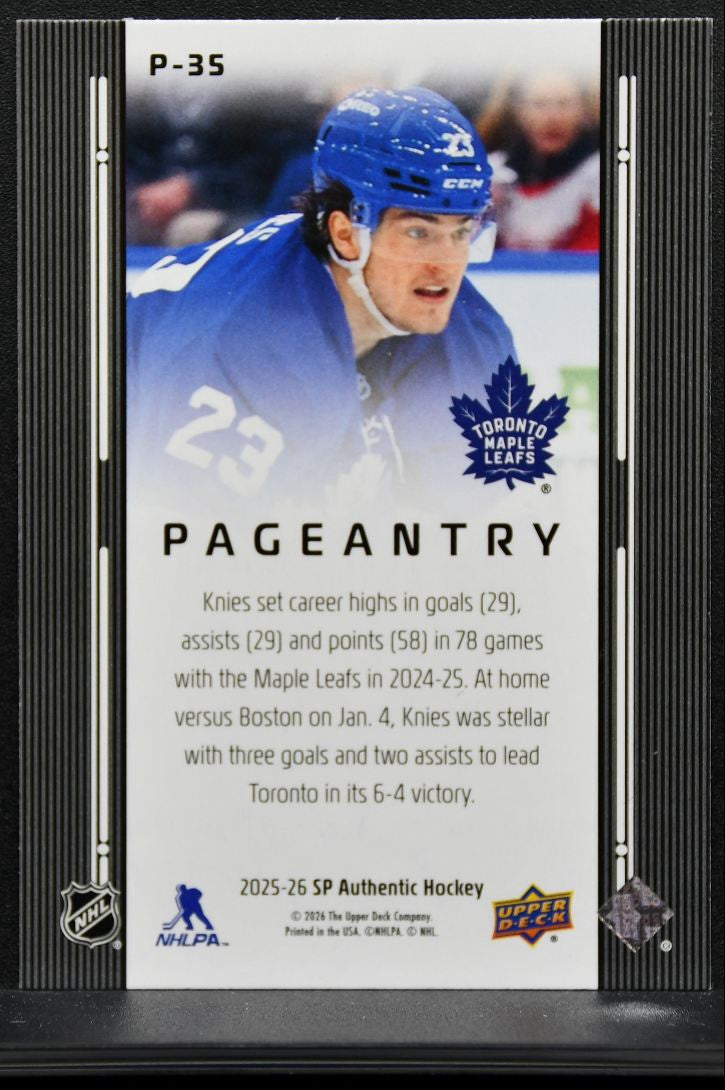 2025-26 SP Authentic Pageantry Matthew Knies P-35 Toronto Maple Leafs 9331