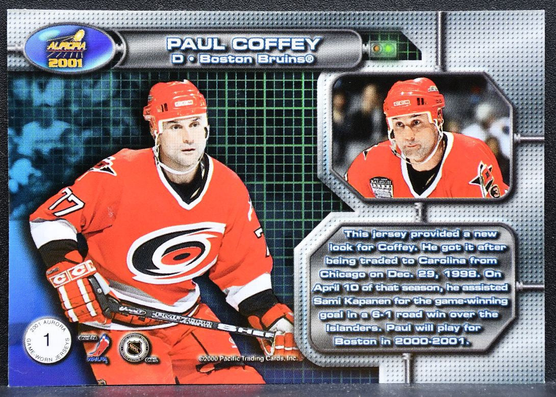 2000-01 Pacific Aurora Jersey Paul Coffey 1 Boston Bruins Jersey 5925