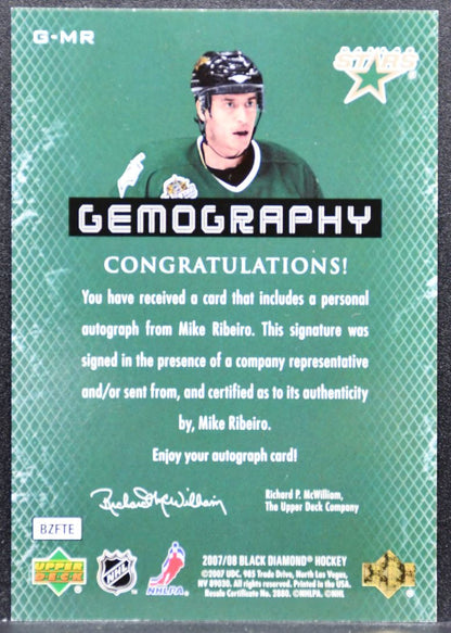 2007-08 Upper Deck Black Diamond Gemography Mike Ribeiro Dallas Stars Auto 5009