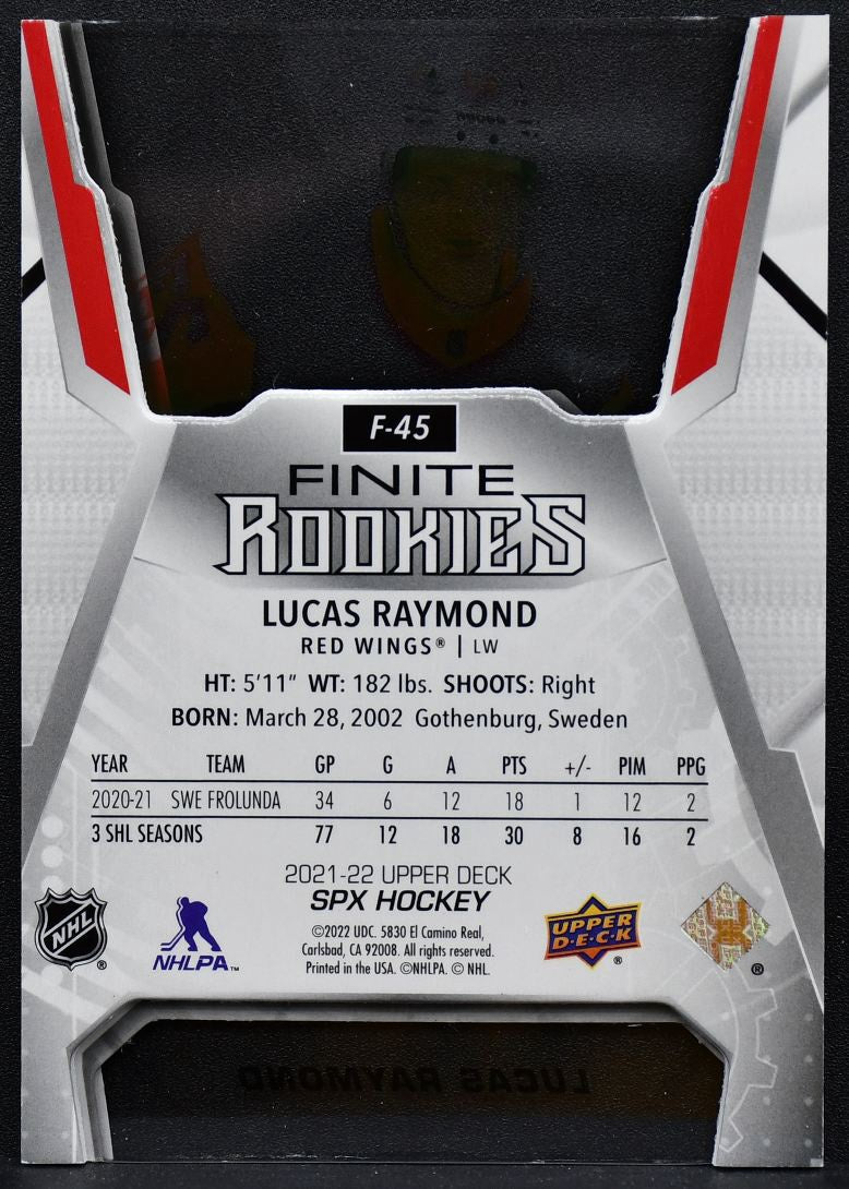 2021-22 SPx Finite Rookies Gold Lucas Raymond F-45 Detroit Red Wings RC 195/299 9097