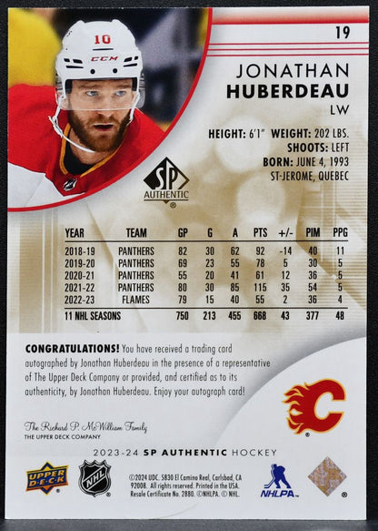 2023-24 SP Authentic Limited Auto Jonathan Huberdeau 19 Calgary Flames Auto 8143