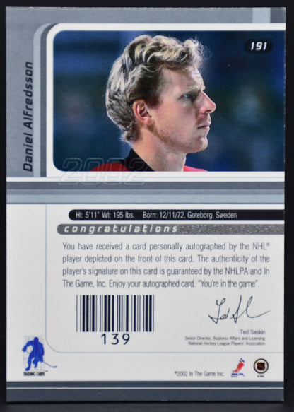 2002-03 In The Game Signature Series Daniel Alfredsson 191 Auto